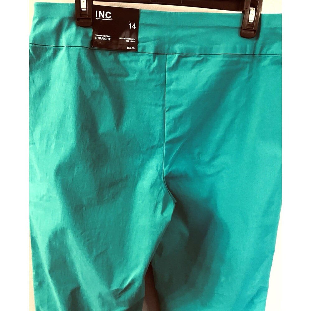 NWT INC Women's Fresco Blue Pull On Straight Leg Tummy Control Pants Size 14 - Picture 7 of 8
